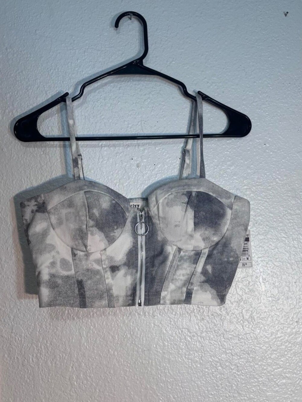 privy Gray Tie-Dye Zip Front Crop Bustier